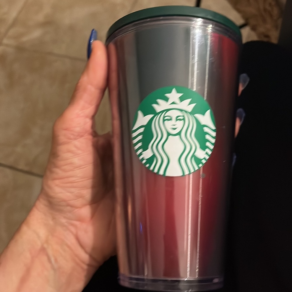 Starbucks 2019 Winter Holidays Lenticular Holographic Cold Cup 16oz Red Green